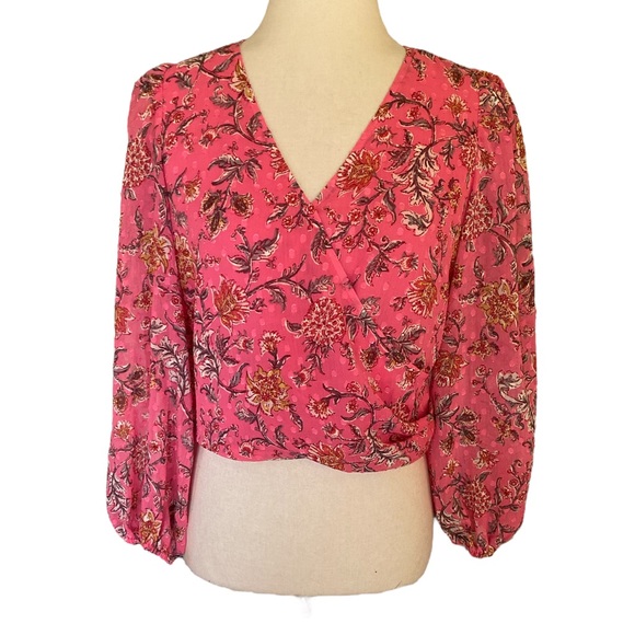 JOIE Womens Floral Kimono Sleeve V Neck Blouse